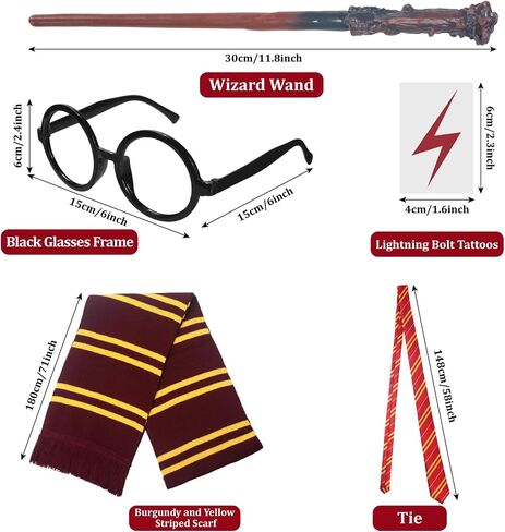 Wizard Costume Accessories Set, Halloween Cosplay Costume with Robe, Scarf, Wand, Tie, Glasses for Dress-up Party in Saudi Arabia