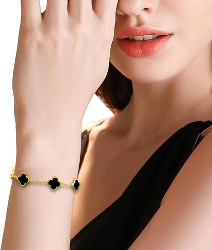 18K Gold-Plated Four Leaf Clover Bracelet for Women ，Adjustable lucky Bracelet Set Jewelry ，Jewelry Gifts for Women in Saudi Arabia