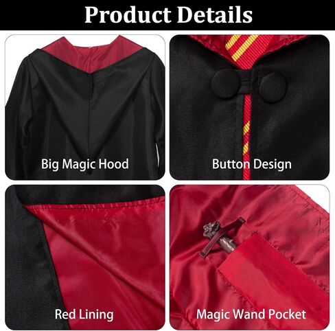 Wizard Costume Accessories Set, Halloween Cosplay Costume with Robe, Scarf, Wand, Tie, Glasses for Dress-up Party in Saudi Arabia