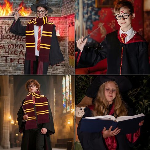 Wizard Costume Accessories Set, Halloween Cosplay Costume with Robe, Scarf, Wand, Tie, Glasses for Dress-up Party in Saudi Arabia