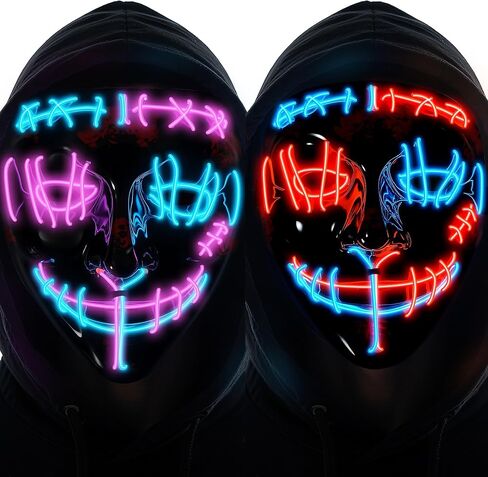 قناع إضاءة LED للهالوين - قناع تطهير متوهج ومخيف مع زي تنكري للحفلات التنكرية والمهرجانات (قطعتان) in Saudi Arabia