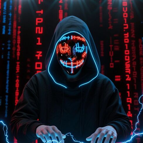 قناع إضاءة LED للهالوين - قناع تطهير متوهج ومخيف مع زي تنكري للحفلات التنكرية والمهرجانات (قطعتان) in Saudi Arabia