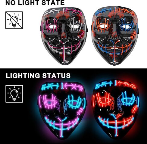 قناع إضاءة LED للهالوين - قناع تطهير متوهج ومخيف مع زي تنكري للحفلات التنكرية والمهرجانات (قطعتان) in Saudi Arabia