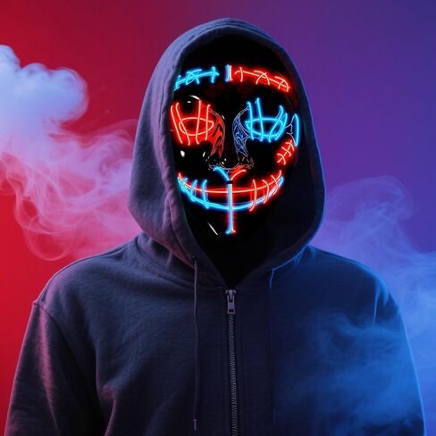 قناع إضاءة LED للهالوين - قناع تطهير متوهج ومخيف مع زي تنكري للحفلات التنكرية والمهرجانات (قطعتان) in Saudi Arabia