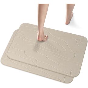 قطعتان من سجادة الاستحمام الأرضية دياتومي، سجادة حمام حجرية، سجادة حمام صلبة غير قابلة للانزلاق وسريعة الجفاف لأرضية الحمام، 23.62 × 15.35 بوصة، نمط رمادي وأبيض in Kuwait