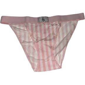 Victoria's Secret Rhinestone Logo Cotton Shine Patch Tanga Panty Color Pink Stripes New in Kuwait