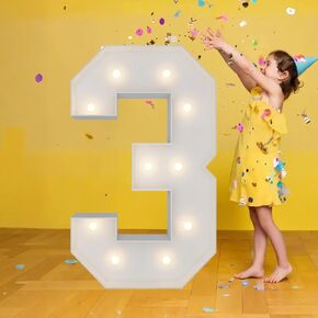 3FT Marquee Numbers, Warm White Light Up Number 1 with Display Board, Marquee Balloon Kit Decorations, DIY Pre-Cut Frames for Party, 1st Baby Birthday, Anniversary Decor, 21st Milestones in Saudi Arabia