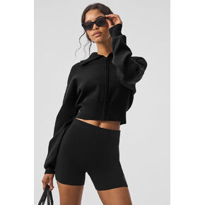 سترة Alo Yoga Scholar المحبوكة بسحاب كامل - أسود in Kuwait