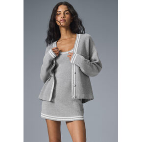 Alo Yoga Tennis Club Sweater Knit Cardigan - Athletic Heather Grey/White in Kuwait