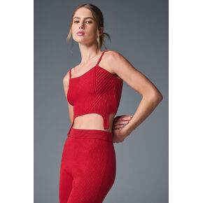 تانك Alo Yoga Denim Knit Garter - أحمر غامق/أحمر غامق in Kuwait