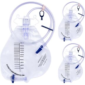 أكياس قسطرة، حقيبة تصريف بولية 2000 مل، أكياس بول احترافية مع حجرة معززة مضادة للارتجاع، أنبوب تصريف سميك 48 بوصة، مشابك قابلة للتعديل وخطاف تعليق، 3 عبوات in Kuwait