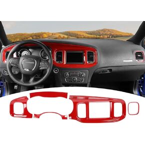 for Charger Center Console Dashboard Panel Trim Cover Red for 2015-2023 Dodge Charger 7" Display Red Interior Accessories 5pcs in Kuwait