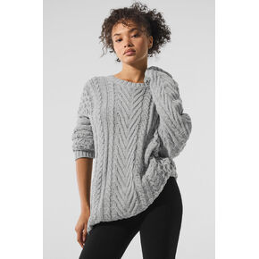 Alo Yoga Cable Knit Crew Neck Sweater - Athletic Heather Grey in Kuwait