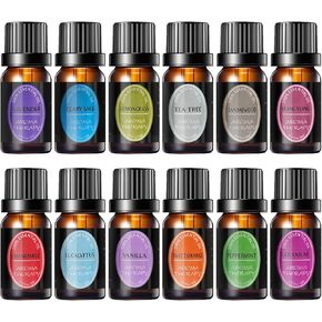 مجموعة زيوت عطرية طبيعية نقية 100% - أفضل 12 زيتًا عضويًا غير مخفف للعلاج بالنباتات العطرية، وصناعة الشموع، وعطر الغسيل، ومرطبات الهواء، والعناية بالبشرة (0.33 أونصة سائلة، 12 عبوة) in Kuwait