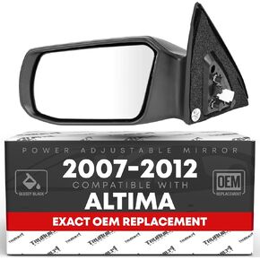 Passenger Side Mirror Replacement - Compatible with 2007-2012 Nissan Altima Sedan - Powered Adjustment, Non-Foldable, Convex Glass - Smooth Black, 8H3P - OEM 96301JA04A, 955-709, NI1321163 in Saudi Arabia