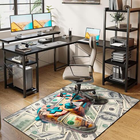 Gaming Area Rug Teen Boys Carpet, 100 Dollar Gamepad and Paper Currency Money Background Game Controller Design for Game Room, Boys Girls Bedroom Playroom, Living Room (79" x 59") in Saudi Arabia
