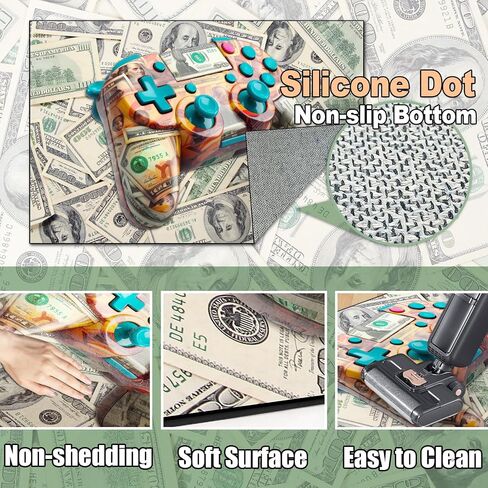 Gaming Area Rug Teen Boys Carpet, 100 Dollar Gamepad and Paper Currency Money Background Game Controller Design for Game Room, Boys Girls Bedroom Playroom, Living Room (79" x 59") in Saudi Arabia