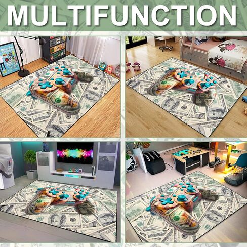 Gaming Area Rug Teen Boys Carpet, 100 Dollar Gamepad and Paper Currency Money Background Game Controller Design for Game Room, Boys Girls Bedroom Playroom, Living Room (79" x 59") in Saudi Arabia