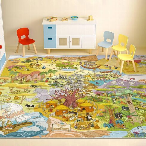 Kids Soft Play Rug 5x7 North America Map Play Mat – Nursery Rug World Animals Educational for Toddlers, Preschool, Classroom or Playroom – Learn Geography, Animals & Landmarks – Fun Washable Activity in Kuwait