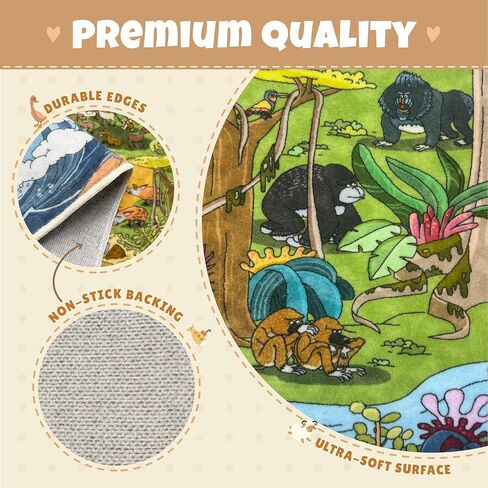 Kids Soft Play Rug 5x7 North America Map Play Mat – Nursery Rug World Animals Educational for Toddlers, Preschool, Classroom or Playroom – Learn Geography, Animals & Landmarks – Fun Washable Activity in Kuwait