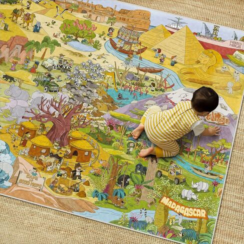 Kids Soft Play Rug 5x7 North America Map Play Mat – Nursery Rug World Animals Educational for Toddlers, Preschool, Classroom or Playroom – Learn Geography, Animals & Landmarks – Fun Washable Activity in Kuwait