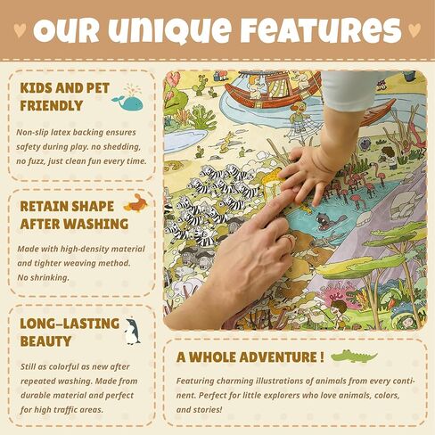 Kids Soft Play Rug 5x7 North America Map Play Mat – Nursery Rug World Animals Educational for Toddlers, Preschool, Classroom or Playroom – Learn Geography, Animals & Landmarks – Fun Washable Activity in Kuwait