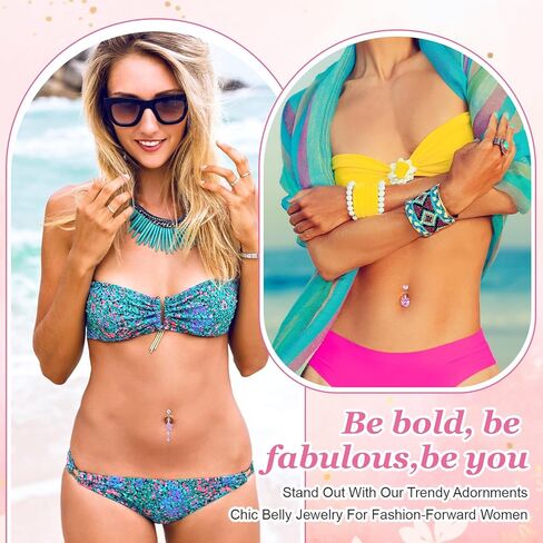 Belly Button Ring Dangle Stainless Steel 14G Belly Rings bellies Button Piercing Cute Pink CZ Heart Butterfly Bow Flower Dangling bellies Rings Silver Navel Ring Piercing Jewelry in Kuwait