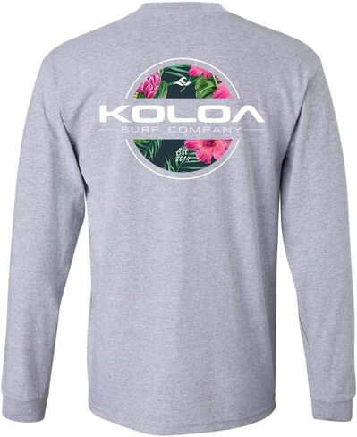 تي شيرت Koloa Surf Hawaiian Flowers بأكمام طويلة من القطن الثقيل مقاس قياسي، كبير وطويل in Saudi Arabia