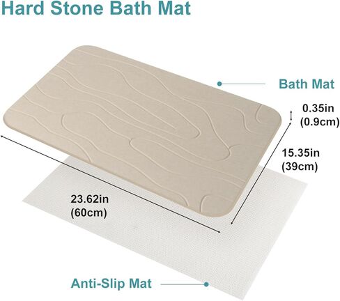 2 Pack Diatomaceous Earth Shower Mat, Stone Bath Mat, Nonslip Super Absorbent Fast-Drying Hard Bath Mat for Bathroom Shower Floor, 23.62 x 15.35 inch, Grey and White Pattern in Kuwait