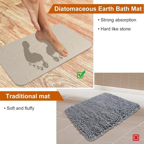 2 Pack Diatomaceous Earth Shower Mat, Stone Bath Mat, Nonslip Super Absorbent Fast-Drying Hard Bath Mat for Bathroom Shower Floor, 23.62 x 15.35 inch, Grey and White Pattern in Kuwait