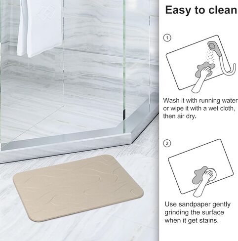 2 Pack Diatomaceous Earth Shower Mat, Stone Bath Mat, Nonslip Super Absorbent Fast-Drying Hard Bath Mat for Bathroom Shower Floor, 23.62 x 15.35 inch, Grey and White Pattern in Kuwait