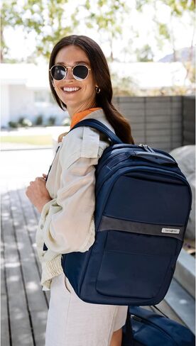 حقيبة ظهر Samsonite Elevation Plus - نسيج الجسم Recyclex® RPET مع جيب مخبأ سريع الوصول - يمتد 1.5 بوصة - حامل AirTag ™ - حقيبة الكمبيوتر المحمول - أزرق منتصف الليل in Kuwait
