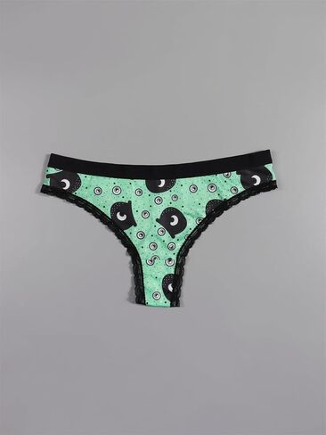 Women Halloween Gothic Thong Panties Set, 5 Pack, Lace Trim, Mixed Spooky Prints in Saudi Arabia