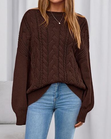 BTFBM Fall Sweaters for Women 2025 Cable Knit Sweater Crew Neck Long Lantern Sleeve Loose Chunky Pullover Casual Tops in Saudi Arabia