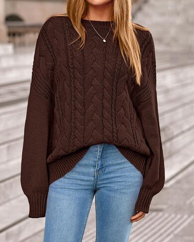 BTFBM Fall Sweaters for Women 2025 Cable Knit Sweater Crew Neck Long Lantern Sleeve Loose Chunky Pullover Casual Tops in Saudi Arabia