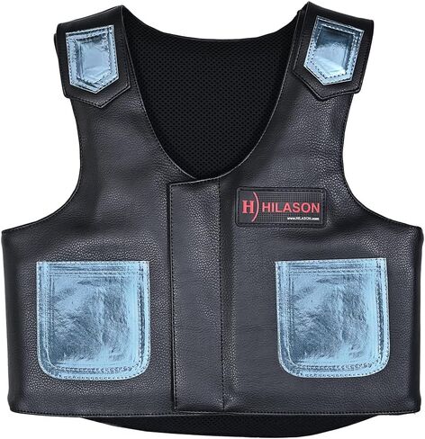 HILASON Kids Junior Youth Horse Riding Pro Rodeo Leather Protective Vest ‎Black with Metallic Turquoise | Youth Rodeo Vest | Leather Vest | Horse Riding Protective Vest | Junior Vest | in Saudi Arabia