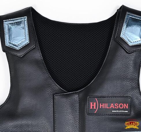 HILASON Kids Junior Youth Horse Riding Pro Rodeo Leather Protective Vest ‎Black with Metallic Turquoise | Youth Rodeo Vest | Leather Vest | Horse Riding Protective Vest | Junior Vest | in Saudi Arabia