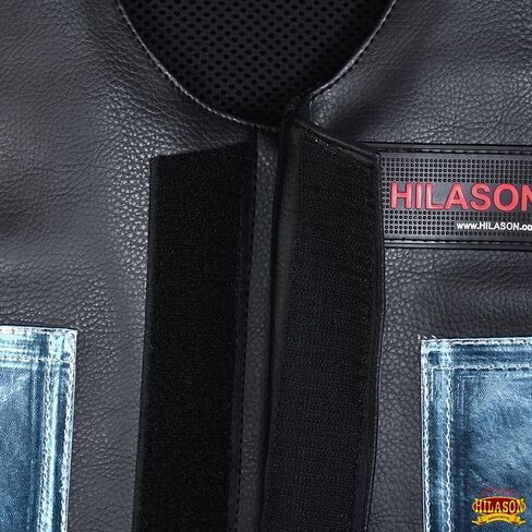 HILASON Kids Junior Youth Horse Riding Pro Rodeo Leather Protective Vest ‎Black with Metallic Turquoise | Youth Rodeo Vest | Leather Vest | Horse Riding Protective Vest | Junior Vest | in Saudi Arabia