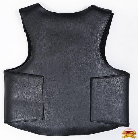 HILASON Kids Junior Youth Horse Riding Pro Rodeo Leather Protective Vest ‎Black with Metallic Turquoise | Youth Rodeo Vest | Leather Vest | Horse Riding Protective Vest | Junior Vest | in Saudi Arabia