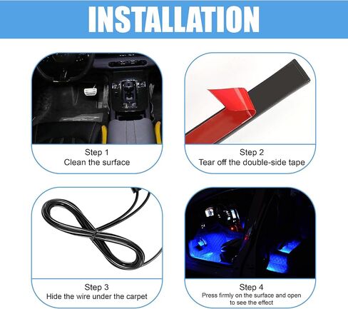 Car LED Strip Light, 24 LED RGB Neon Auto Interior Atmosphere Lights, 12V Cigarette Lighter Under Dash Ambient Night Light, Decorative Lamp Accessory for Car Truck (Ice Blue, Cigar Lighter) in Saudi Arabia