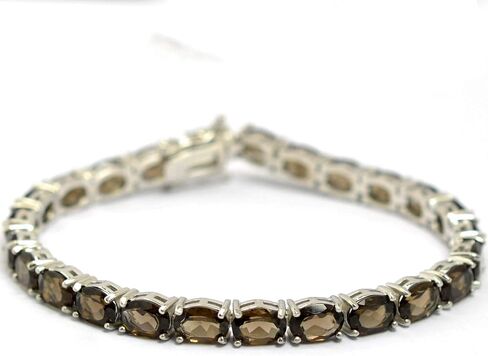 Oval Cut 7x5mm Smoke Brown Natural Smoky Quartz June Birthstone 15.50ct. Gemstone 925 Sterling Silver Unisex Tennis Bracelet in Saudi Arabia