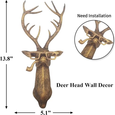 Animal Head Wall Decor, Deer Resin Animal Sculptures, Rustic Resin Head Wall Mount Art Decoration for Living Room Bedroom Office in Saudi Arabia
