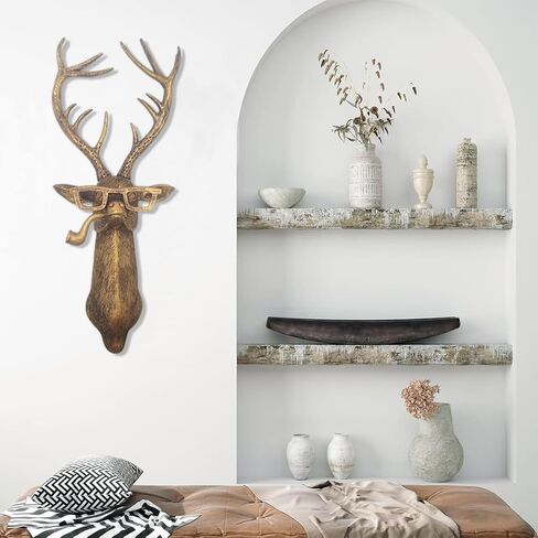 Animal Head Wall Decor, Deer Resin Animal Sculptures, Rustic Resin Head Wall Mount Art Decoration for Living Room Bedroom Office in Saudi Arabia