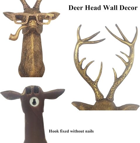 Animal Head Wall Decor, Deer Resin Animal Sculptures, Rustic Resin Head Wall Mount Art Decoration for Living Room Bedroom Office in Saudi Arabia