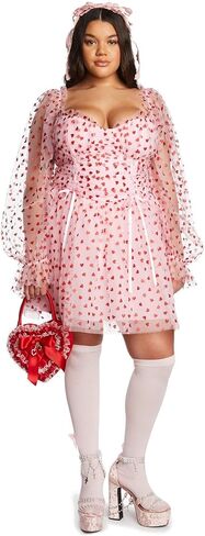 Dolls Kill Plus Heavenly Affair Babydoll Dress by Sugar Thrillz – Romantic Tulle Dress with Metallic Hearts and Corset Lacing in Saudi Arabia