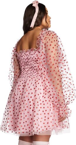 Dolls Kill Plus Heavenly Affair Babydoll Dress by Sugar Thrillz – Romantic Tulle Dress with Metallic Hearts and Corset Lacing in Saudi Arabia