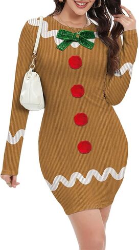 Women Christmas Costume Bodycon Dress Pullover Long Sleeve Printed Ugly Holiday Outfit in Saudi Arabia