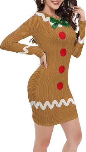 Women Christmas Costume Bodycon Dress Pullover Long Sleeve Printed Ugly Holiday Outfit in Saudi Arabia