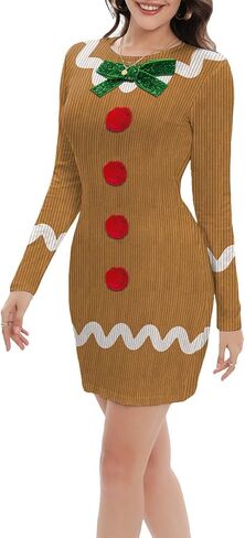 Women Christmas Costume Bodycon Dress Pullover Long Sleeve Printed Ugly Holiday Outfit in Saudi Arabia