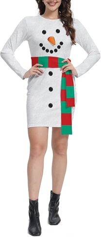 Women Christmas Costume Bodycon Dress Pullover Long Sleeve Printed Ugly Holiday Outfit in Saudi Arabia